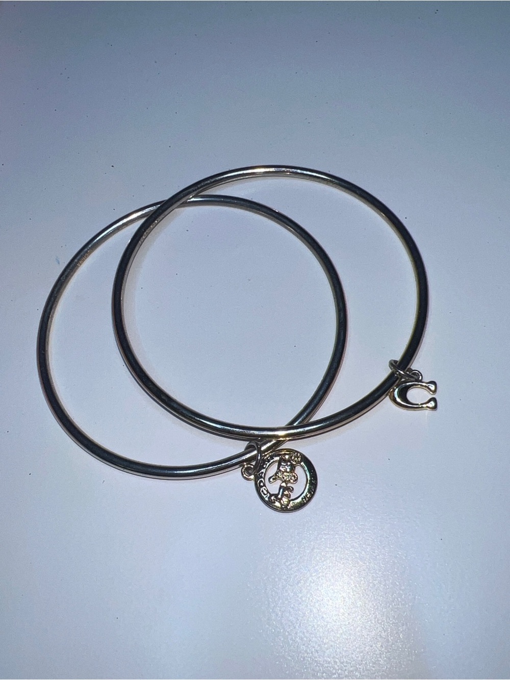 Coach Signature gold-tone bangle set Of 2  With Logos +read Description